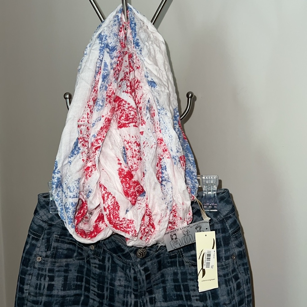 Infinity Scarf red white blue tie dye look Macy’s Collectioneighteen 100% rayon